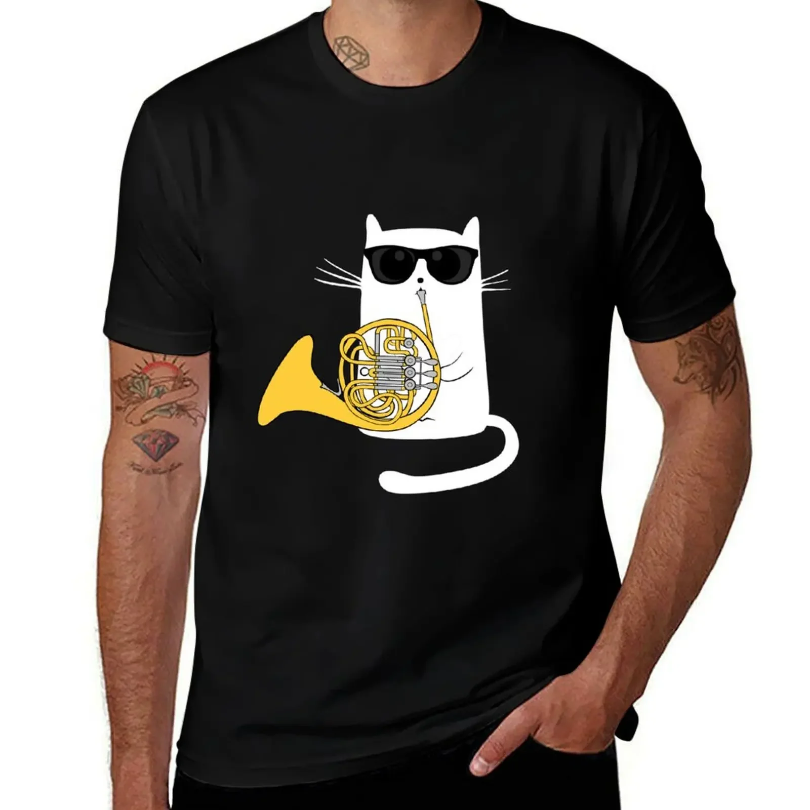 Jazz Cat Playing French Horn - Cool Smooth T-Shirt vintage graphic tee vintage anime shirt anime t shirts customs mens t shirt