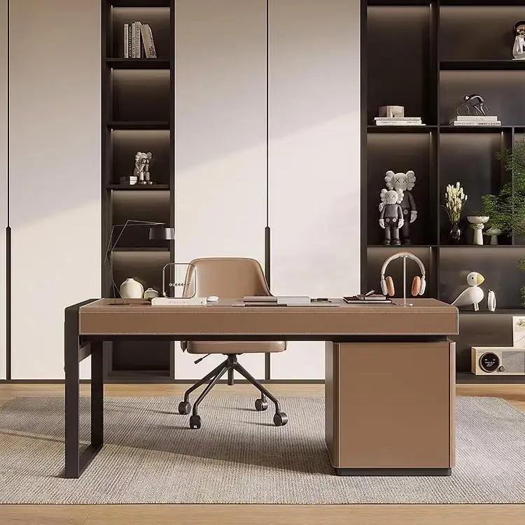 Desk Light Luxury Saddle Leather Table Modern Minimalist Designer Desk Italian Minimalist Book