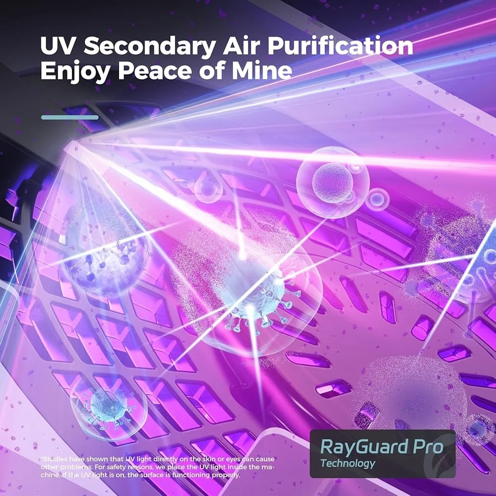 منقي هواء غرف كبيرة 1095 قدم مربع فلتر عالي الكفاءة مستشعر جودة الهواء معالجة مزدوجة عملية هادئة فلتر سهل