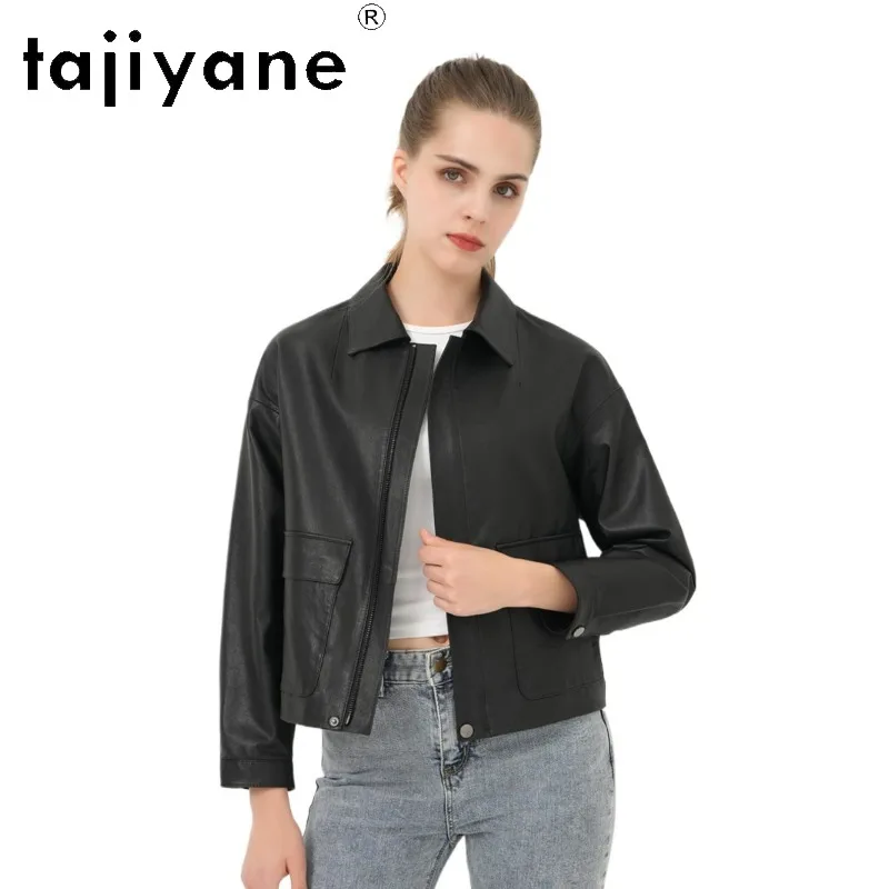 TAJIYANE Spring Autumn Genuine Leather Jacket Woman Black Vegetable Tanned Sheepskin Jackets for Woman Short Leather Coat 가죽자켓