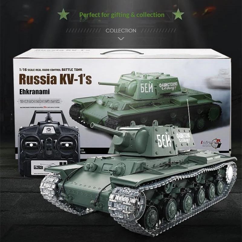 Heng longo 3878 tanque de controle remoto blindado soviético KV-1 modelo militar elétrico brinquedo de metal off-road que pode disparar presente perfeito