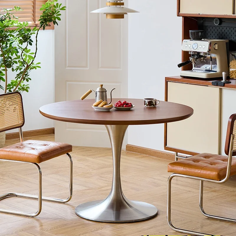 

Natural Small Kitchen Table Chairs Wooden Metal White Modern Round Dining Table Set Center Luxury Mesas De Jantar Home Furniture