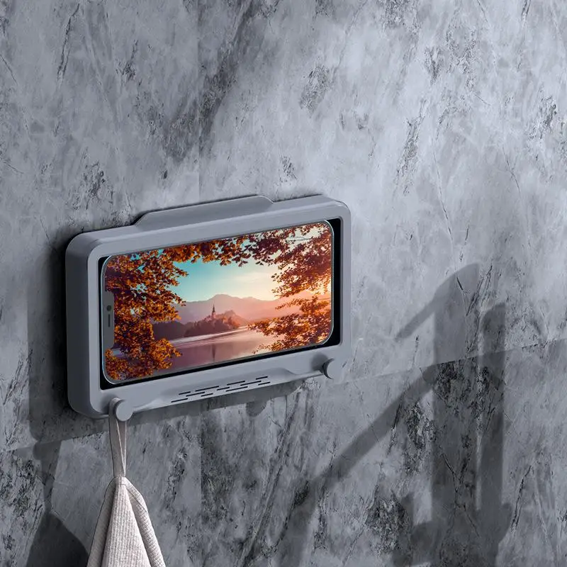 

Kitchen Toilet Mobile Phone Holder Waterproof Touchable Screen Case Wall Mounted Bathroom All Covered Phone Shelves Storage Box