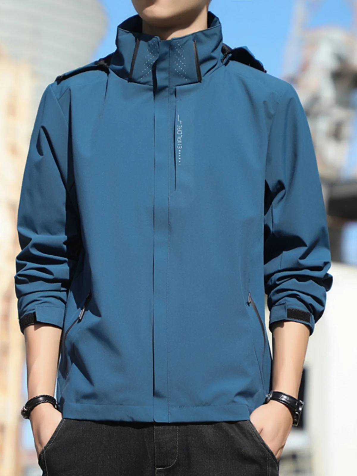 

Casual Waterproof Sports Jaet Pure Color Men's Windbreaker Coat Leisure Outdoor Clothing Fall Season Regular Thin Long...