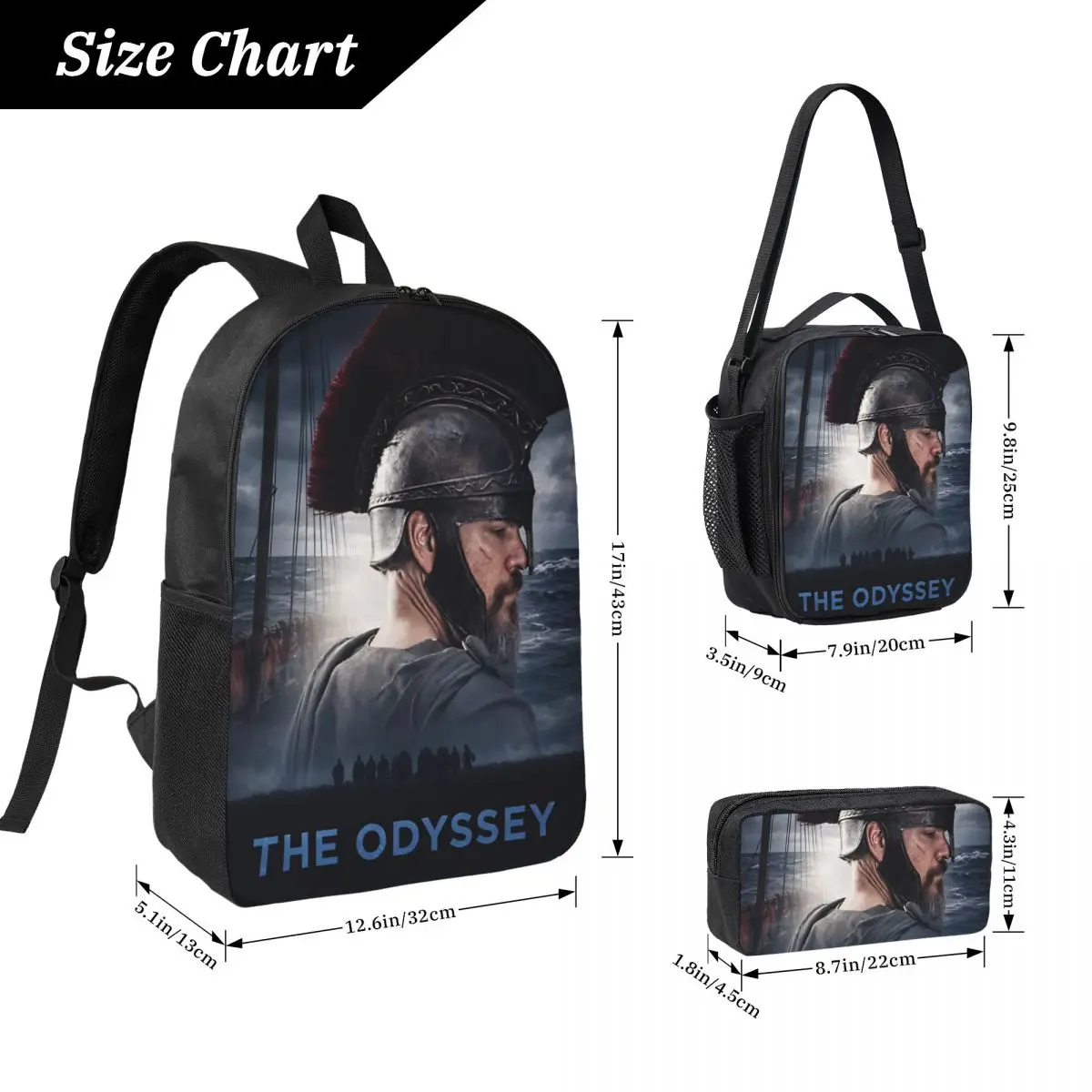 3Pcs The Odysseys Movie 2026 Backpack Set for Girls Boys Pen Bags Bookbag Sets with Lunch Box For School Students Knapsack