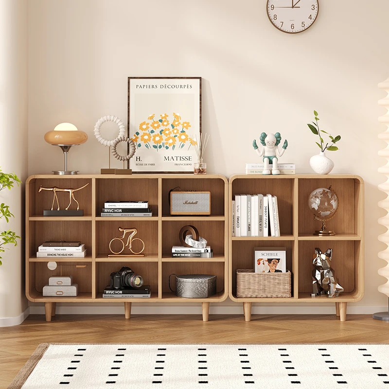 

Solid wood bookcase integrated wall storage display cabinet antique living room household low vertical cabinet children's storag