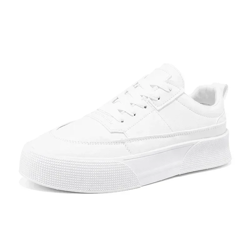 Men White Shoes Leather Casual Sneakers 2024 Trend Platform Shoes Comfortable Vulcanized Shoes for Men White Tenis Masculinos