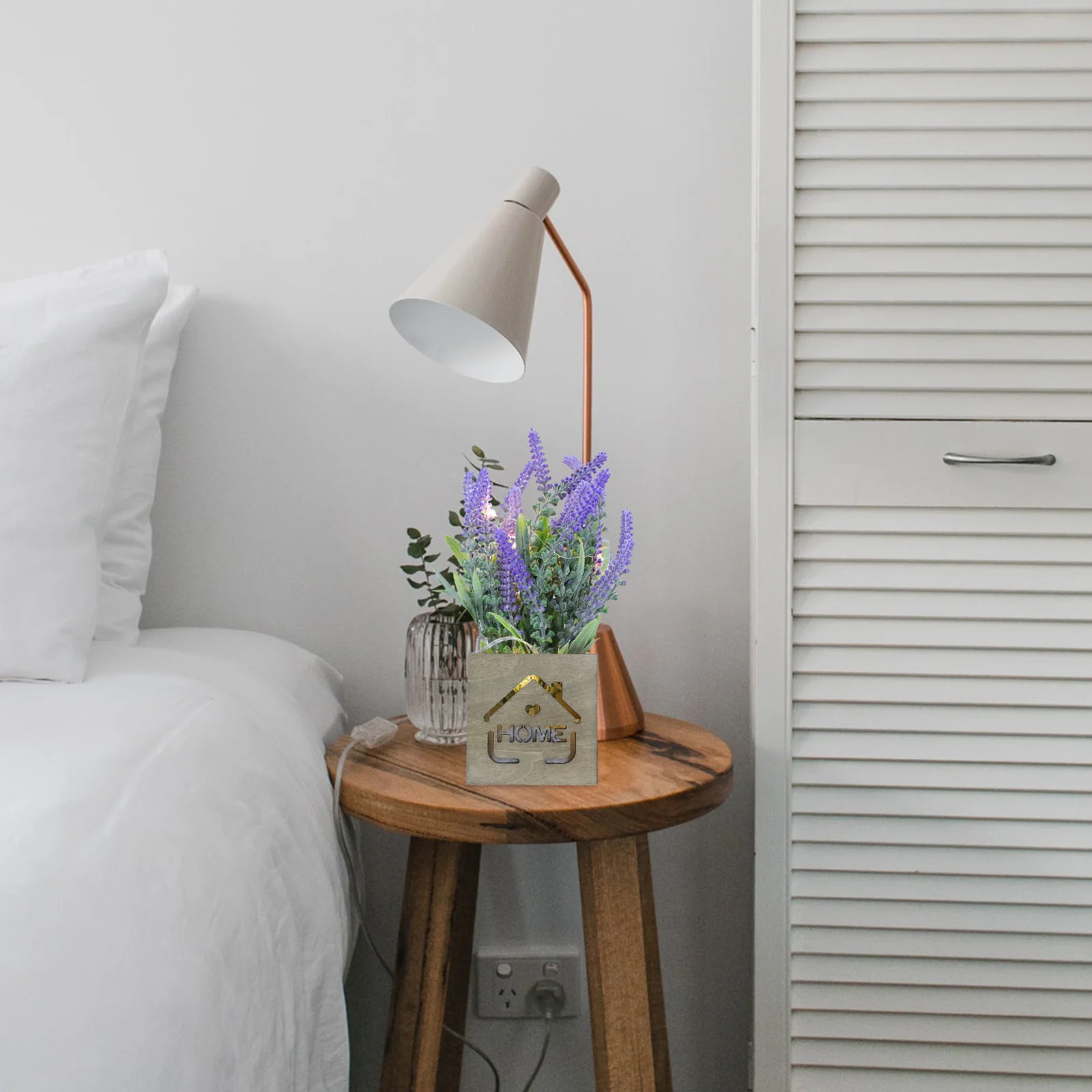 

1Pcs Luminous Wood Box Artificial Simulation Lavender Bonsai LED Night Light Desktop Plant Decor Home Office Decoration