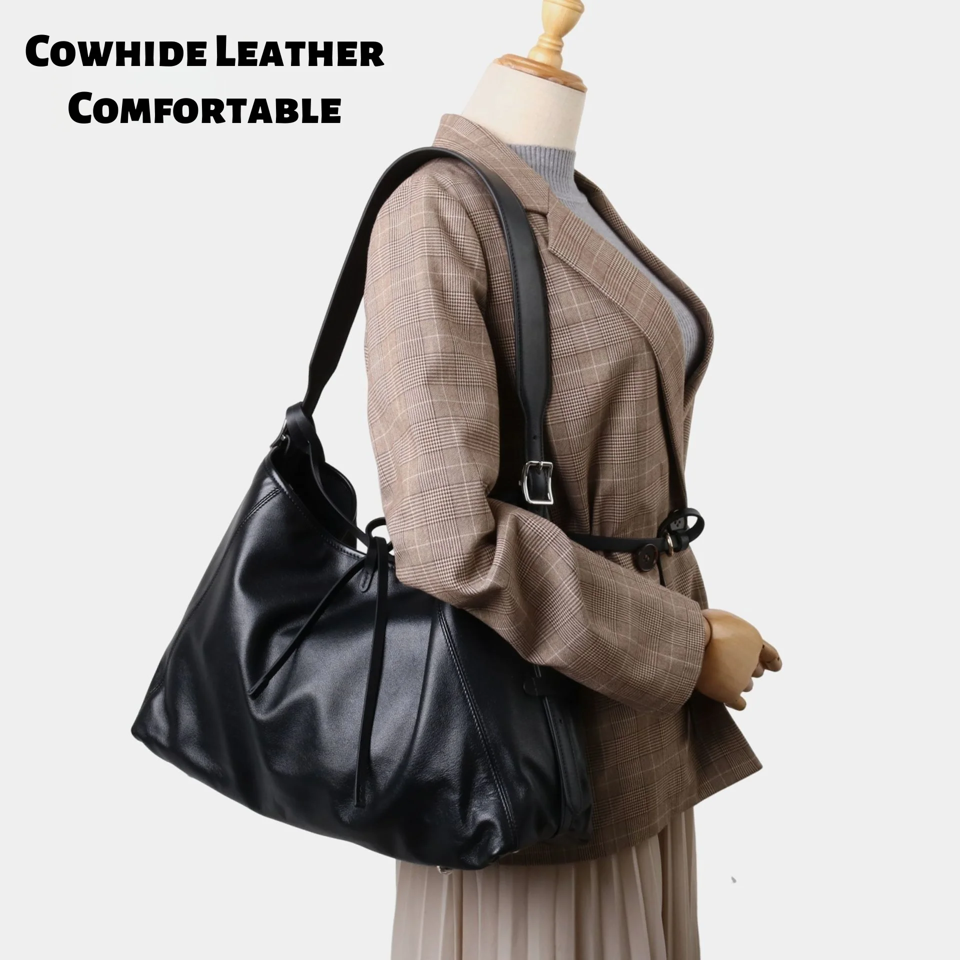 

Top Layer Soft Cowhide Motorcycle Mailbag Single Shoulder Commuter Tote Chain Genuine Leather Women's Bag Large Capacity Soft