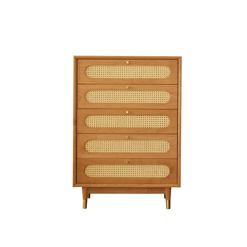 Nordic all-solid wood cherry wood rattan chest cabinet, sofa side cabinet, simple Japanese black walnut storage locker