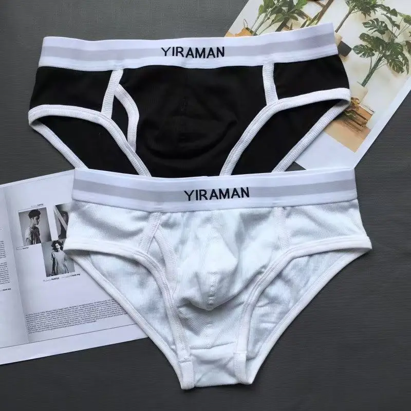 1PCS Men's Cotton Underwear Simple Pure White Black Breathable Briefs