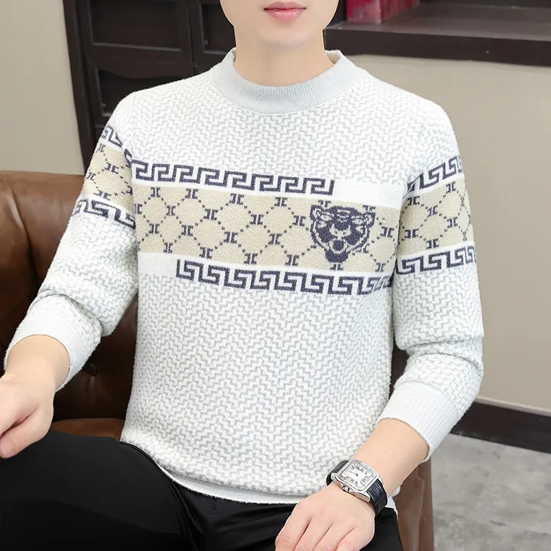 

Thiened Autumn Winter Men's Knitted Sweater Casual Base Layer irt Faionable Brand Warmth Comfortable Breathable Long Sl...