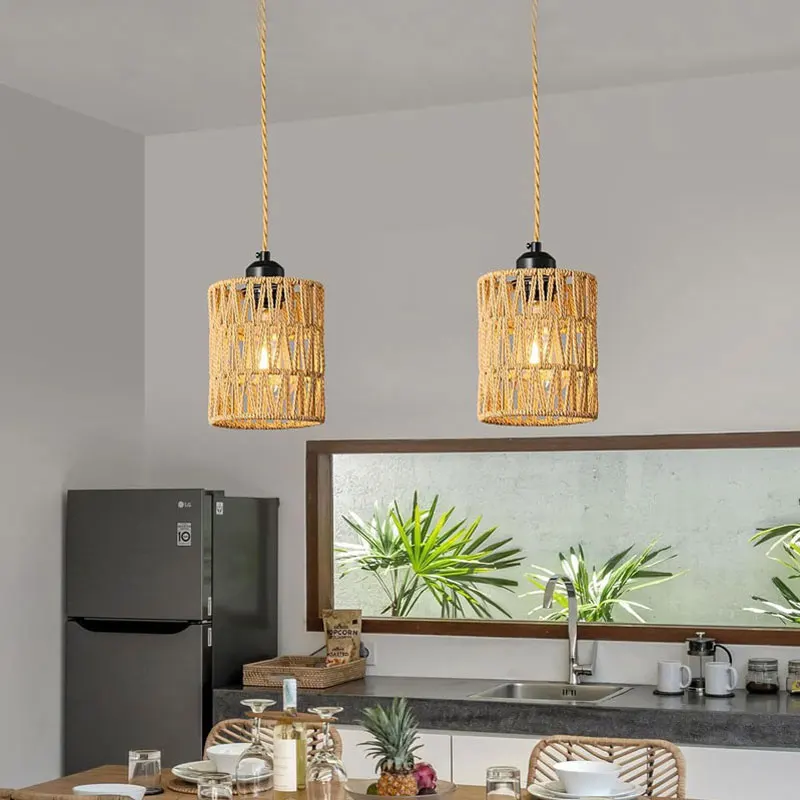 American Imitation Hemp Rope Woven Pendant Light Creative Single Head Antique Restaurant Hotel Guesthouse Bar Droplight