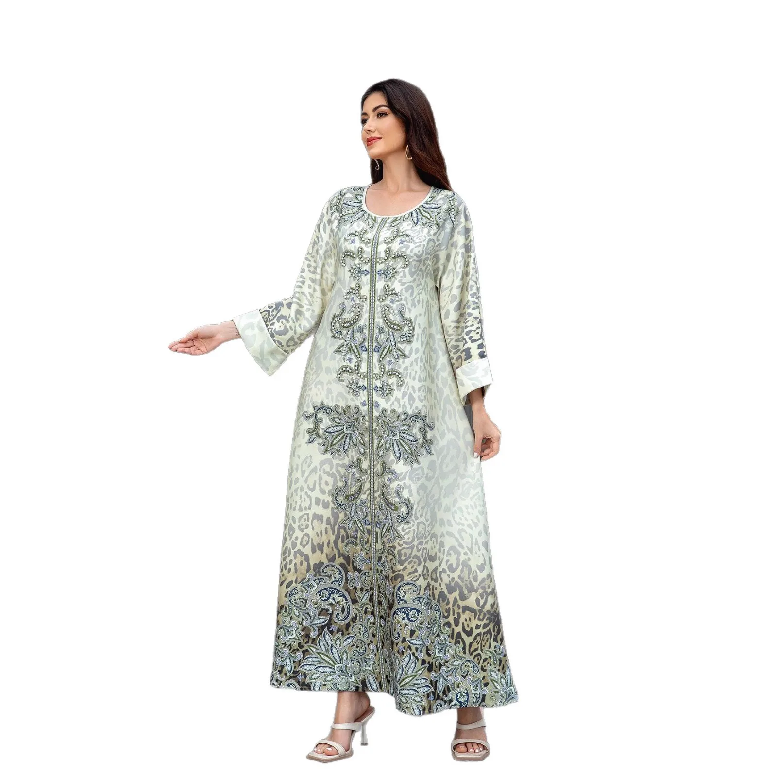 Abito lungo da donna in Medio Oriente Abito musulmano transfrontaliero Abito arabo stampato di moda di vendita calda Cw98500