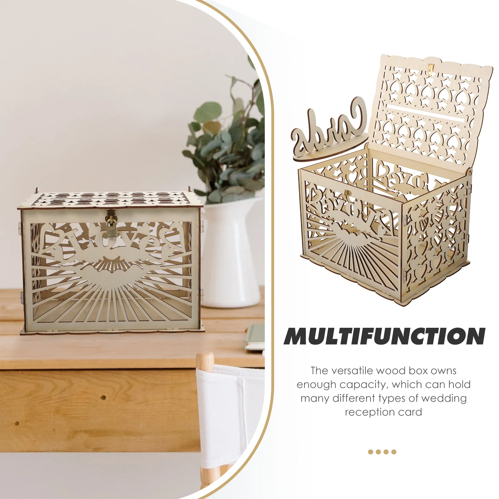 

s Wedding Hollow Heart Card Box for Party Baby Keepsake Box Decorations Gifts Reception Wooden Keepsake Storage