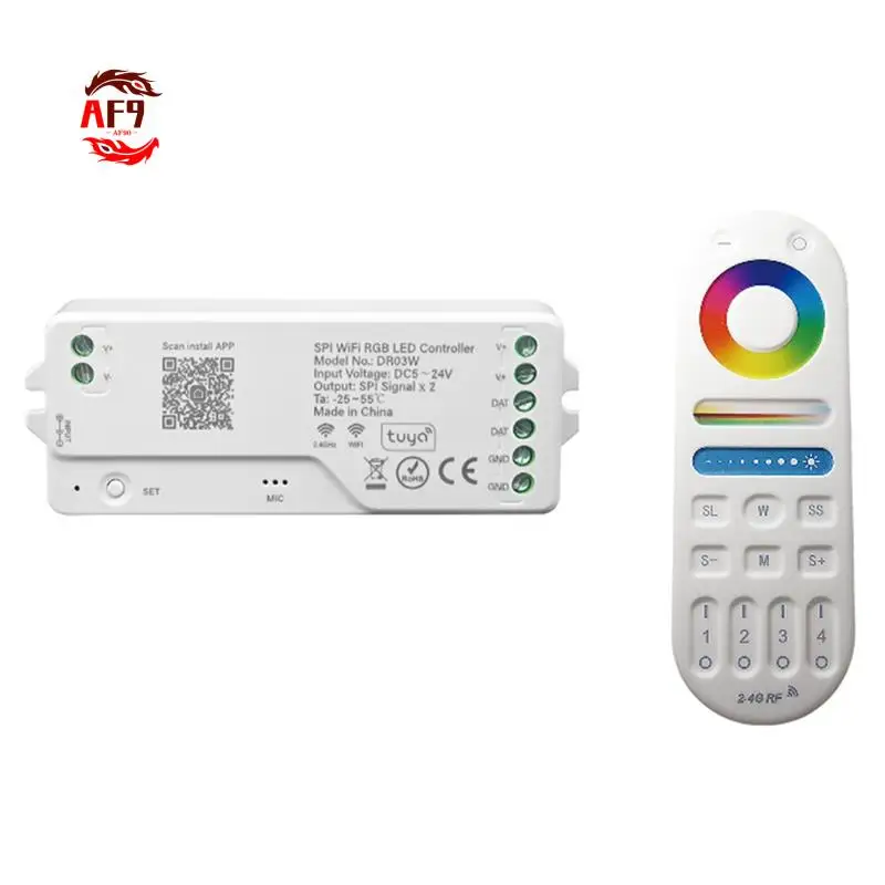 

AF90-Dr03w Tuya Spi Wifi Rgb Led Controller Dimmer Work With For Google Alexa Home Wifi Wireless Control For Rgb Led Strip