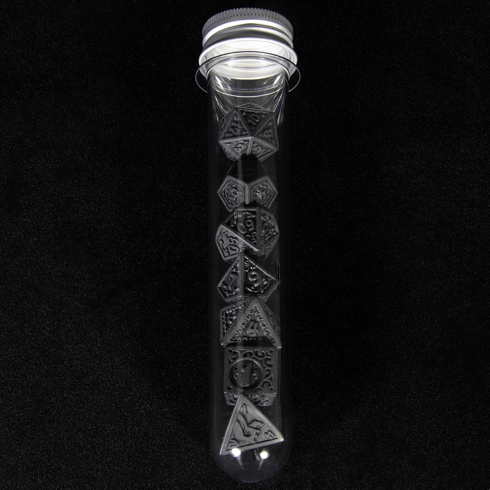 Engraved with Textures Pattern Dice 7pcs DND Polyhedral Dice with Tube for DND RPG Table Game Accessories