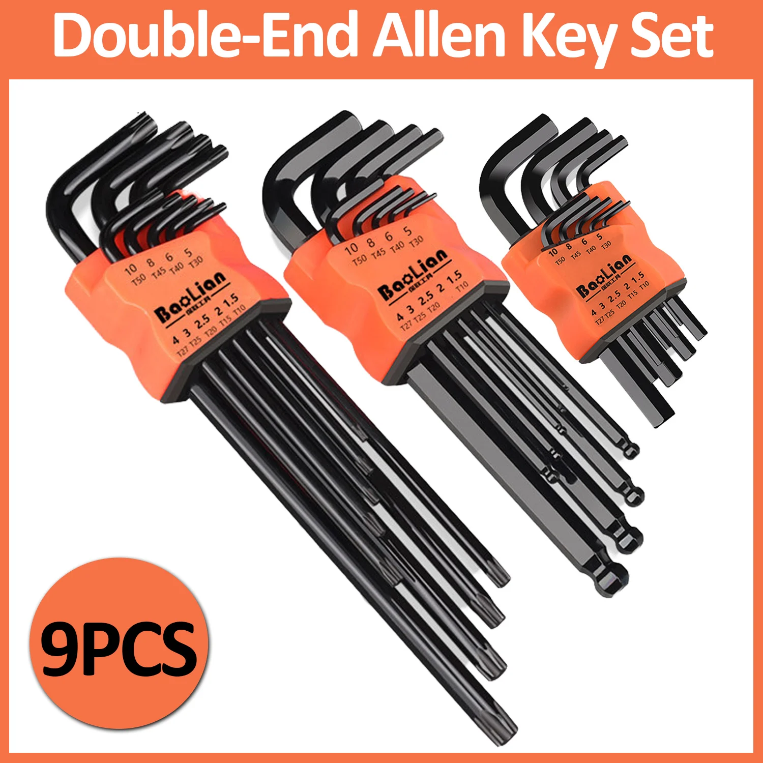 9PCS Allen Key Set L Type Double-End Screwdriver 1.5-10mm Flat Ball Torx Star Head Spanner Key Set Household Repairing Hand Tool