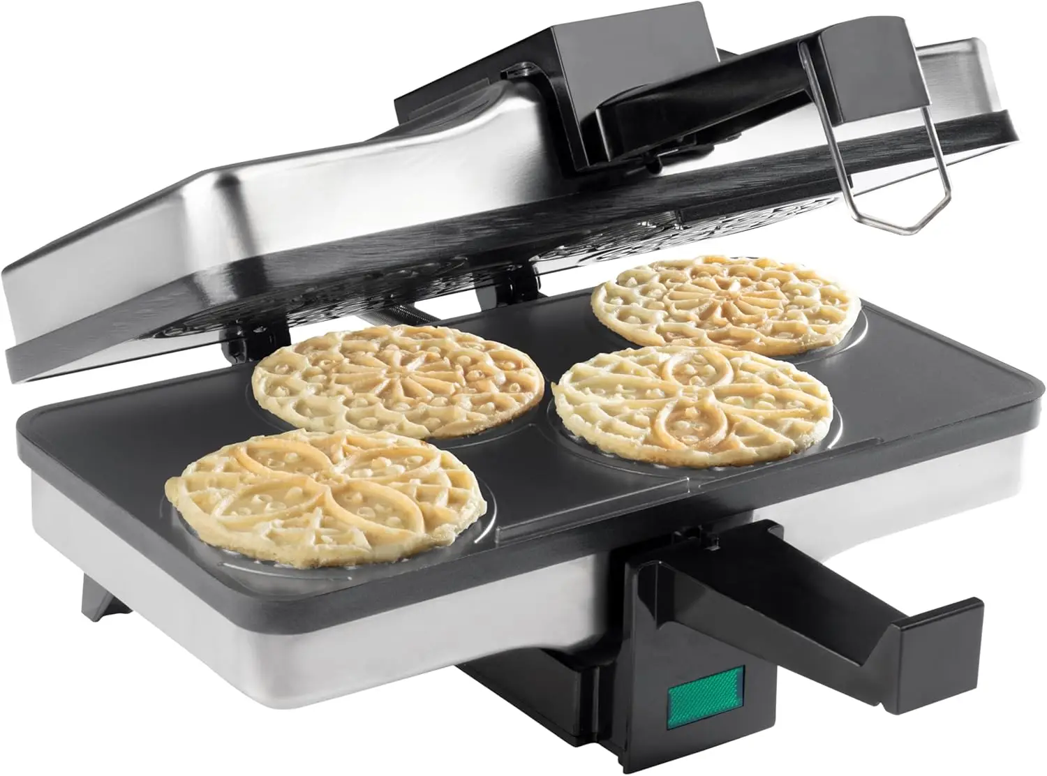 Piccolo Pizzelle Baker-Nonstick Electric Press Makes 4 Mini Cookies at Once- Recipe Guide Included,Christmas Cookie Swap Italian