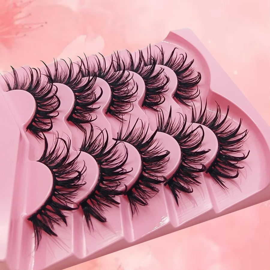 5 paar drama manga valse wimpers, vochtige uitstraling, slank, dik, pluizig en levendig, anti-allergische poppenwimperset