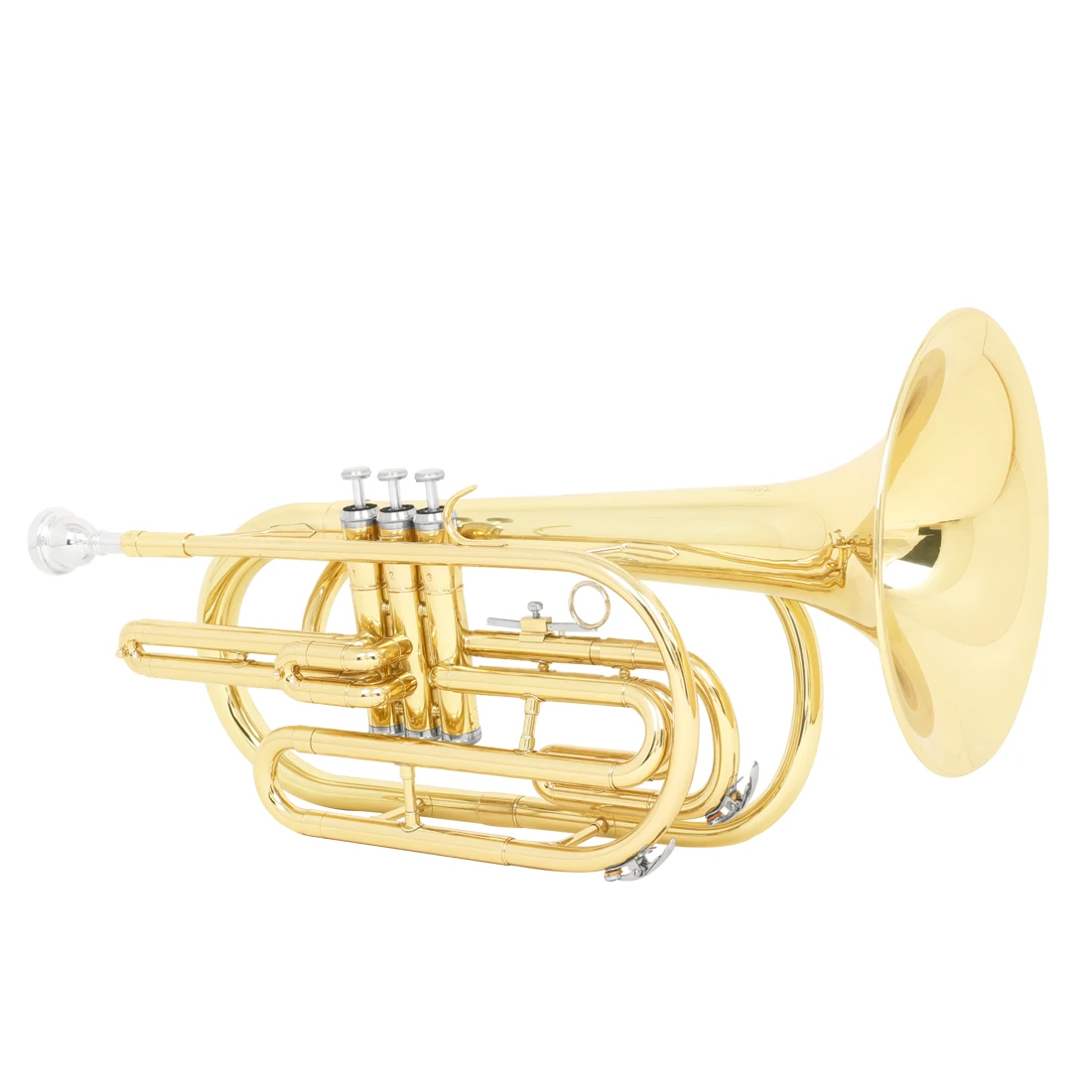 Bb Tone 3‑Piston Monel Piston Vertical Key Marching French Horn Brass Wind Instrument with Carrying Case