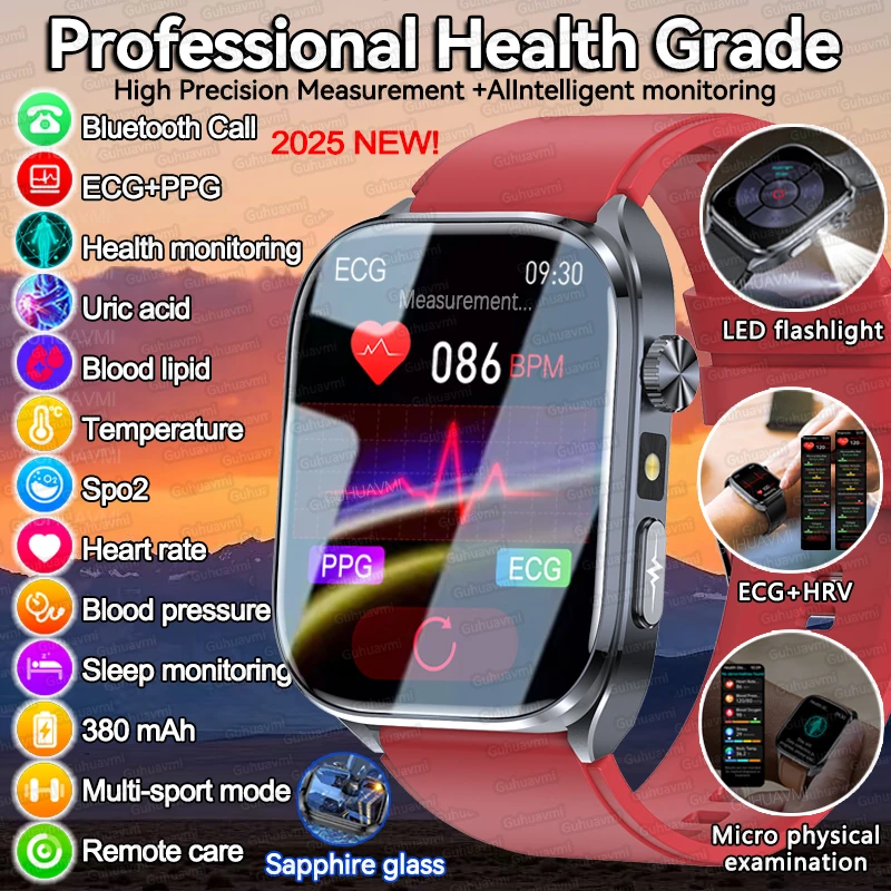 

Смарт-часы с ЭКГ + PPG, Bluetooth-вызовом, мужские часы с мочевой кислотой, липидом в крови, давление, пульсометр, часы для здоровья, водонепроницаемые умные часы для женщин