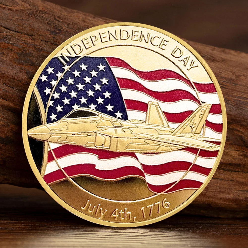 American Independence Day Gold Plated Commemorative Coin - July 4th Helicopter Fighter Jet Collectible Coins Artwork