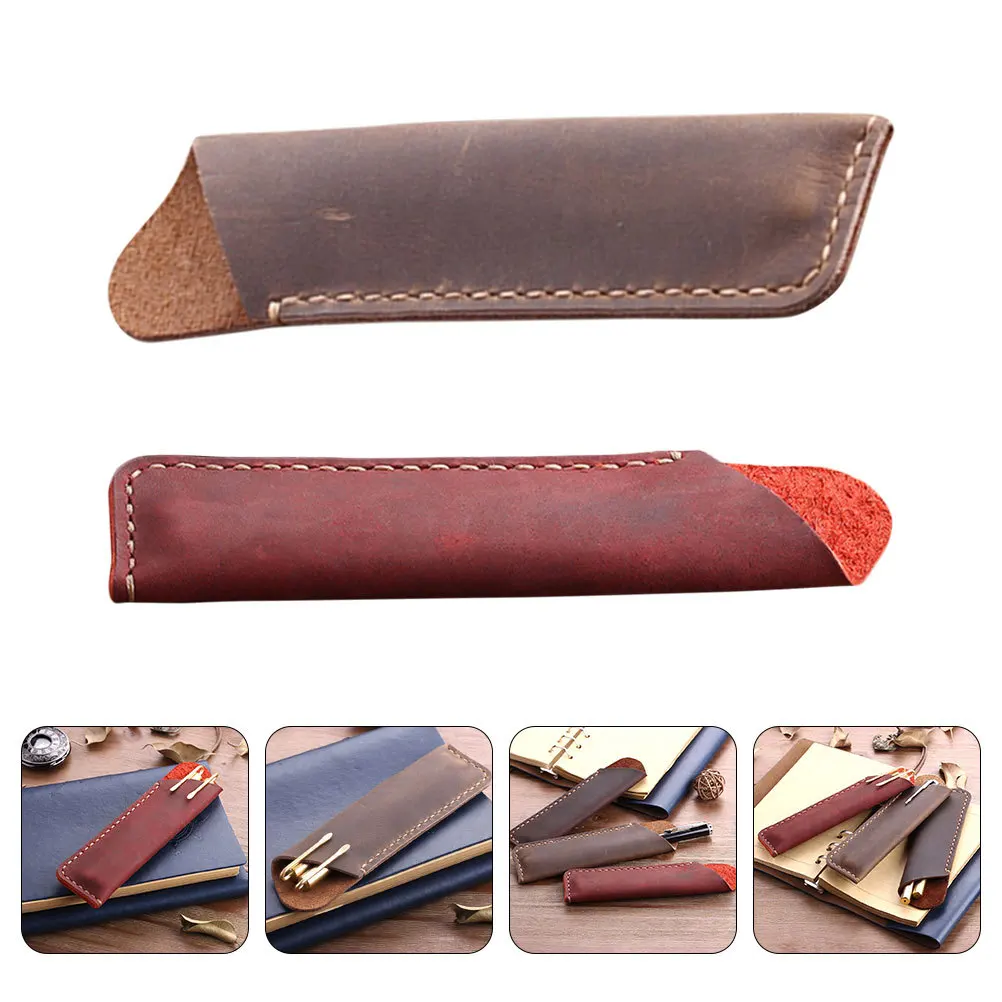 

2Pcs Vintage Cowhide Pen Cases Handmade Pencil Ballpoint Holders Stationery Organizer Pen Storage Retro Gift Boxes