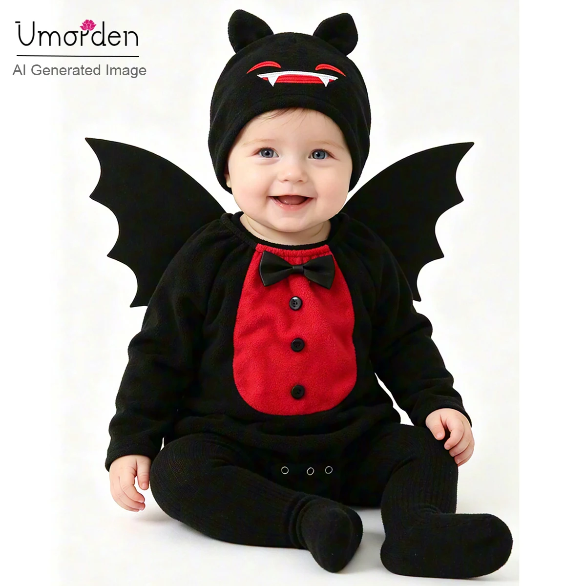 Umorden Unisex bebé infantil Halloween rojo negro murciélago vampiro diablo disfraz mameluco alas sombrero 3 piezas conjunto 1-2T