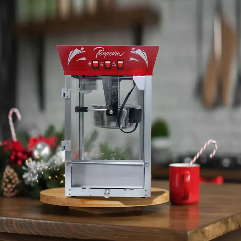 Macchina per popcorn commerciale da 12 once in acciaio inossidabile con vetro temperato che riscalda il controsoffitto da 850 W per feste, eventi, casa