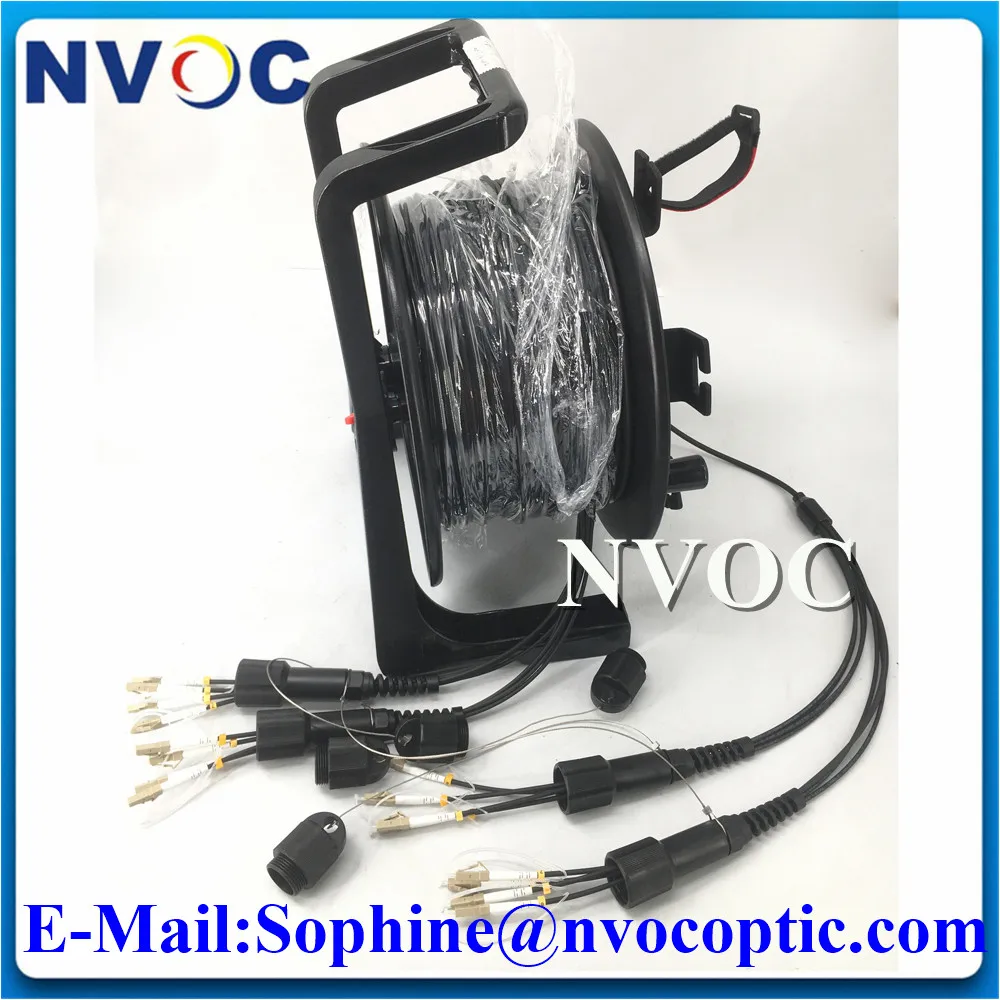 MM,8C,OM3-150,Armored Black Cable,5.0mm,2pcs PDLC/UPC(4Core)-PDSC/LC-Fiber Optical Patch Cord 150M with PCD310 Roll Reel