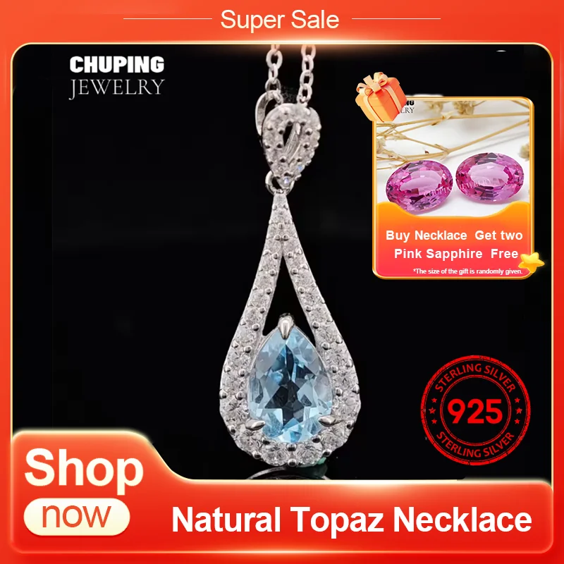 

ChuPing Jewelry Natural Topaz S925 Silver Pear Shape Necklace For Women Classic Party Valentine's Day Or Birthday Gift