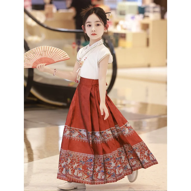 

Tang Improved Ming Han Clothing Spring And Summer Little 'S Ancient Costume 'S National Style Suit Girl'S Horse-Fac