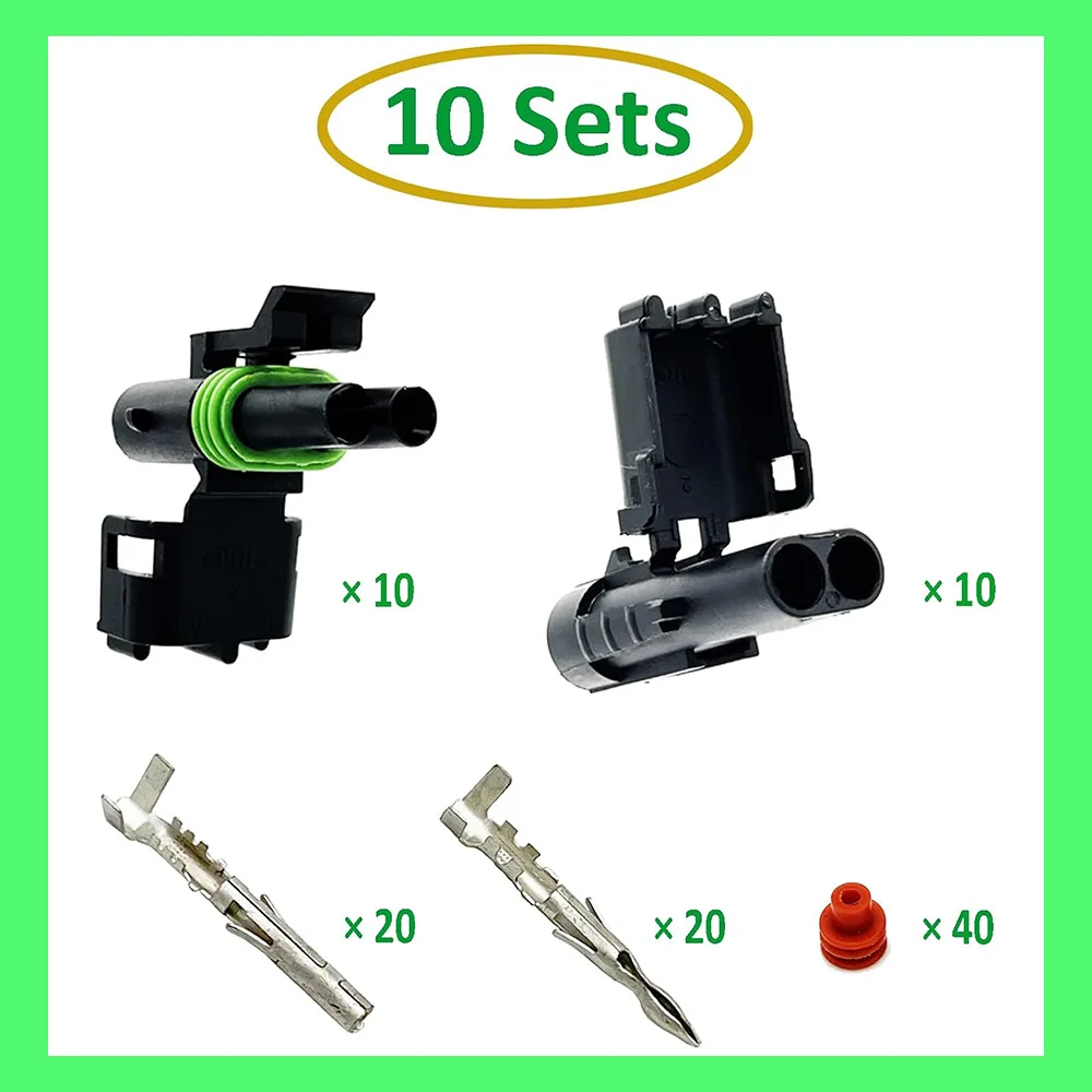 100Pcs 2 Pin Automotive Waterproof Connector Kit, Male Female Butt Plug Wire Harness Connector Set for Car Motorcycle Boat