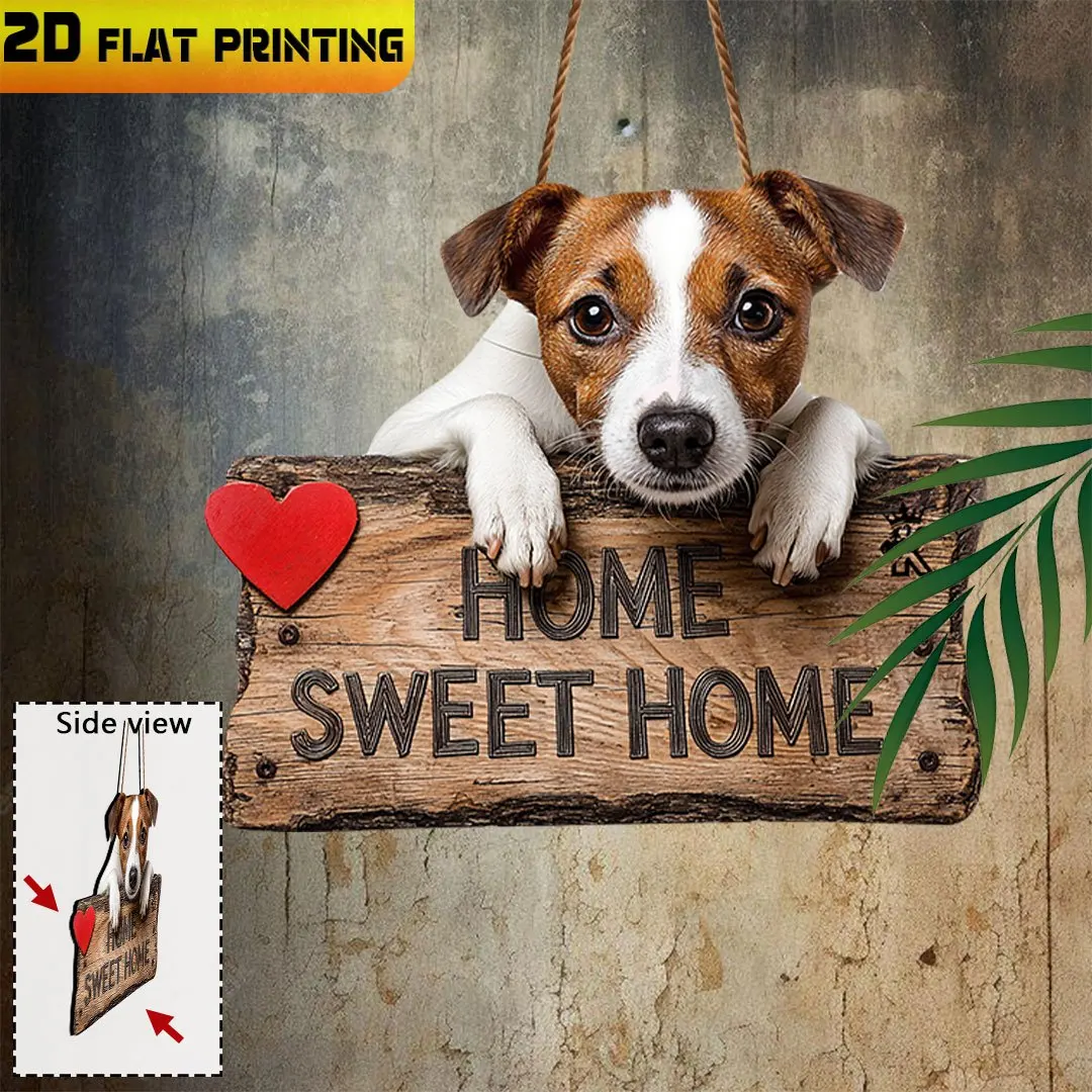 2D Flat,Wooden Signs,Cute Jack Russell Terrier with Home Sweet Home Sign, Farmhouse Decor,Housewarming Gift,Gifts for Dog Lovers