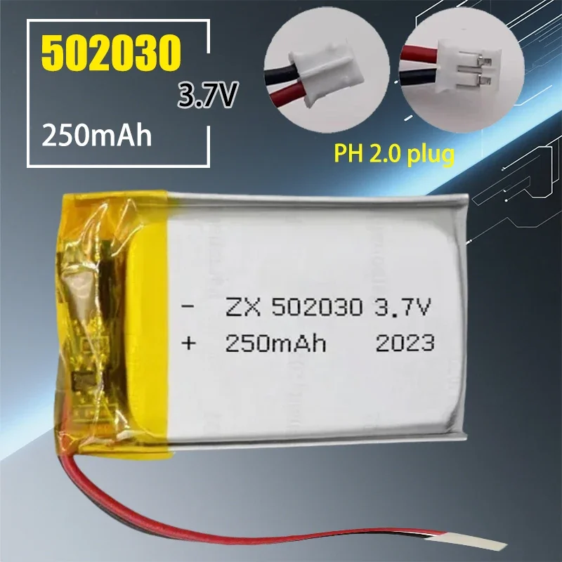 3.7V 502030 Battery 3.7V 250mAh Lipo Polymer Rechargeable Li-ion Batteries for Bluetooth Headset GPS Driving Recorder Li Po New