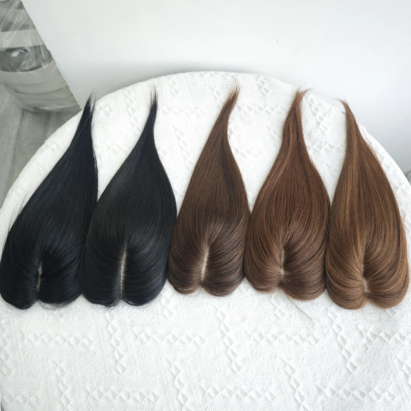 MRSHAIR Toppers per capelli umani con clip Toppers per capelli per donna Naturale Wosy per capelli sottili Toppers in un unico pezzo Base 5x9 cm