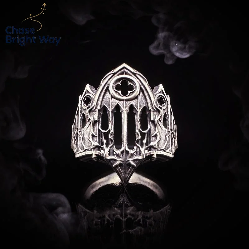 Unique Cross Burning Cathedral Gothic Relief Window Hollow Carved Adjustable Alloy Open Ring For Daily Wear Jewelry Gift