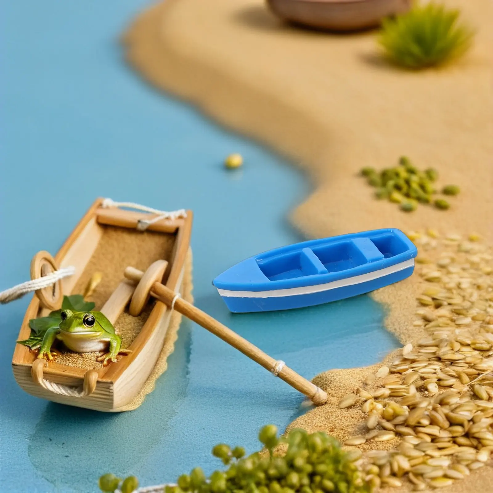 

10Pcs Nautical Micro Landscape Accessories Kit Beach Theme Mini Boat with Oars and Ring for DIY Coastal Decor Terrarium Aquarium