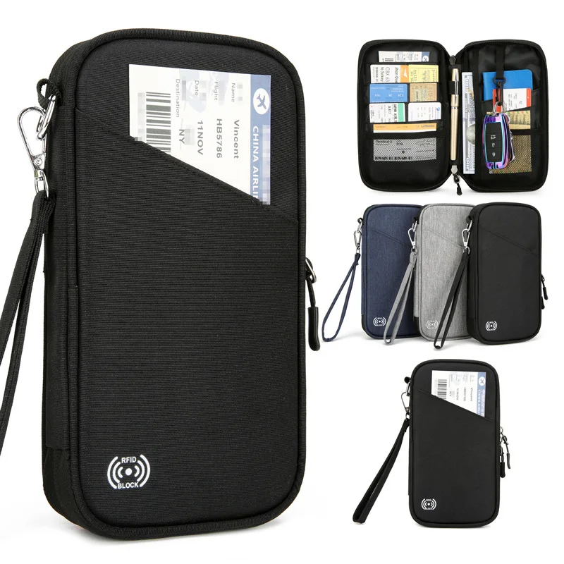 Multi-functional passport, large-capacity family document storage, travel water-resistant card bag, RFID wallet