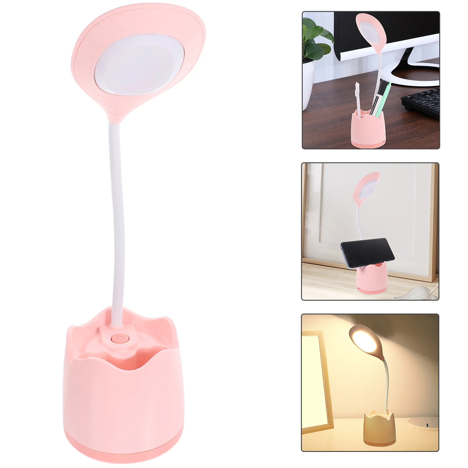 

Cute Pink Led Desk Lamp With Storage Eye Protecting Light Cold Warm Light Usb Charging For Bedside Office Dorm Reading