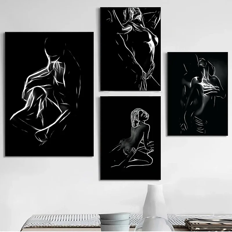 أبيض وأسود زوجين مثير الجسم الجمالية قماش اللوحة الملصقات والمطبوعات جدار صورة فنية لتزيين غرفة المعيشة #2