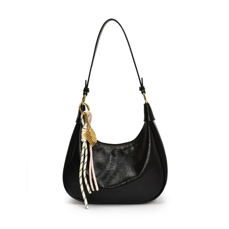 

E8FB Trendy PU Handbag Zippers Underarm Bag Shoulder Bags with Rope Braid Pendant Great for Shopping and Dining Out