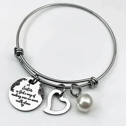 Sister Bracelets Stainless Steel Bangle Adjustable Heart Charm Bracelet Stainless Steel Bangle Adjustable Heart Charm Bracelet