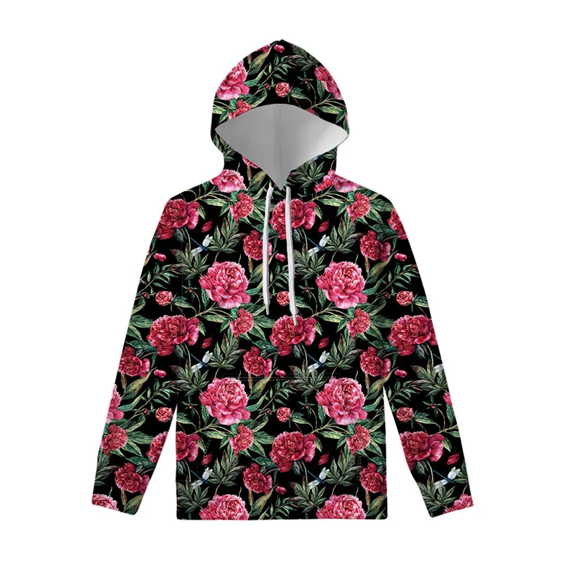 Fashion Peony Rose 3D Printed Flower Hoodie Men Women Harajuku Floral Pattern Pullover Swearshirt Spring Autumn Casual Hoodies