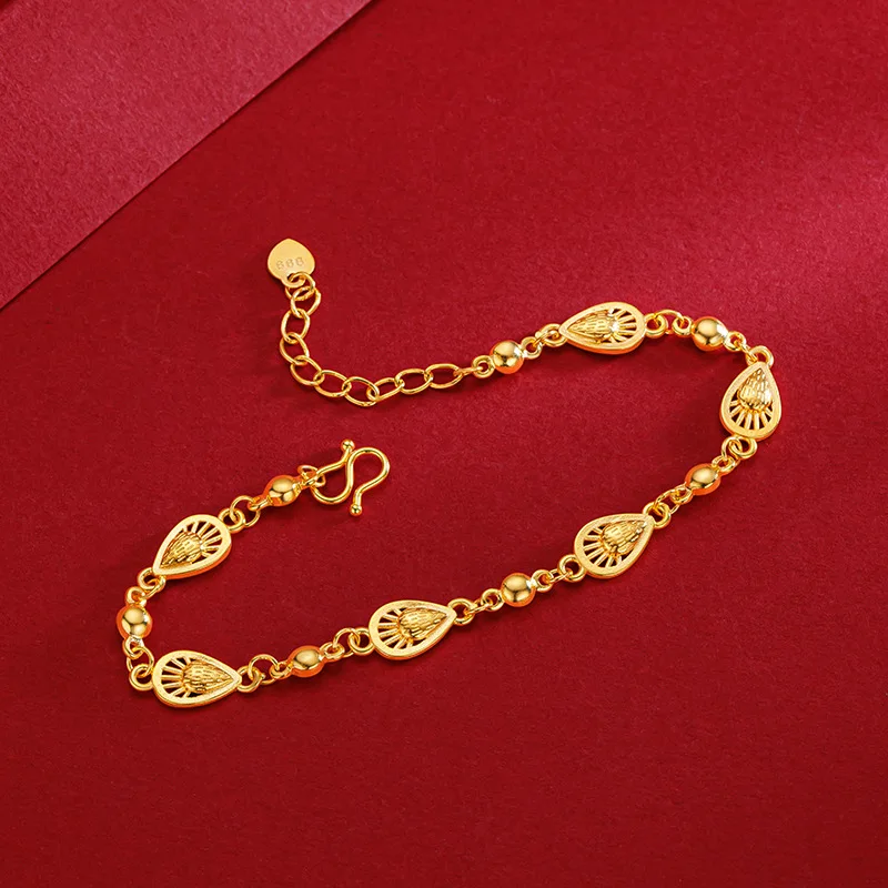 Female Korean version 9999 24K real gold simple and sweet forest style best friend water droplet strawberry bracelet jewelry