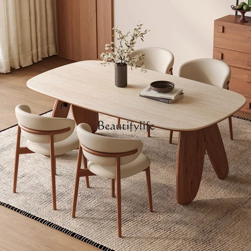 

12Wabi-Sabi Wind Cave Stone Plate Dining Table Solid Wood Oval Nordic Solid Wood Dining Table