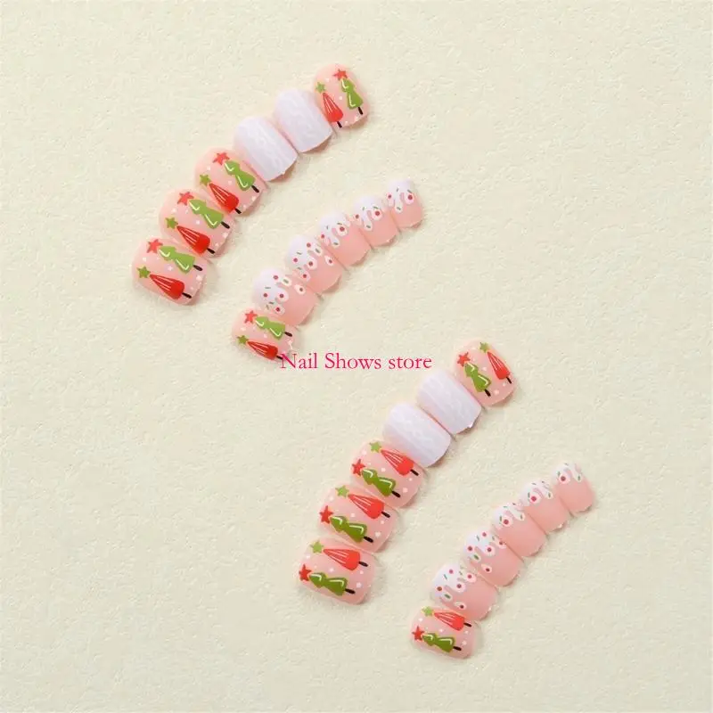 

E0BC Lovely Full Cover on Nails Christmas Press On Nails Artificial Nails False Nails with Christmas Tree Designs