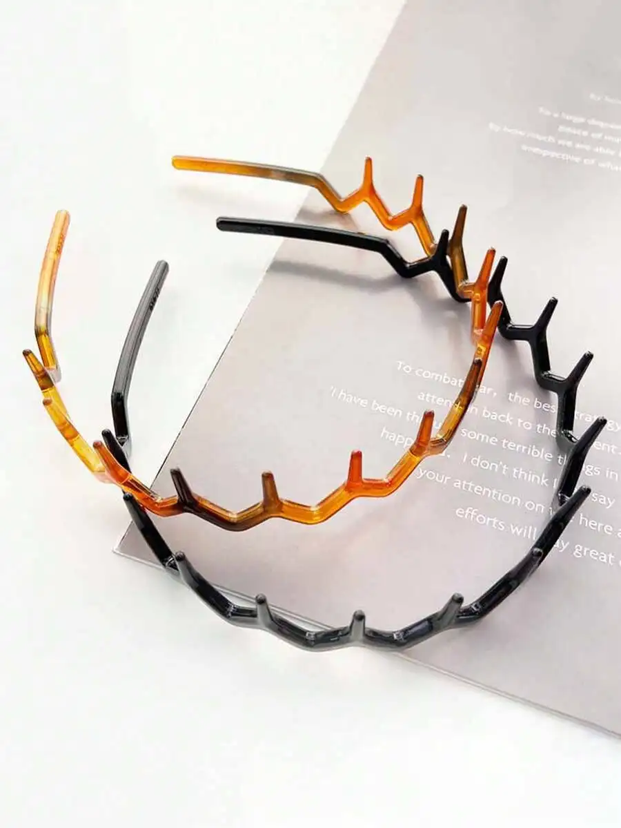 2 Or 4Pcs Black Amber Wave Tooth Non-Slip Headbands For Makeup Facial Cleansing Daily Use Hair Accessories
