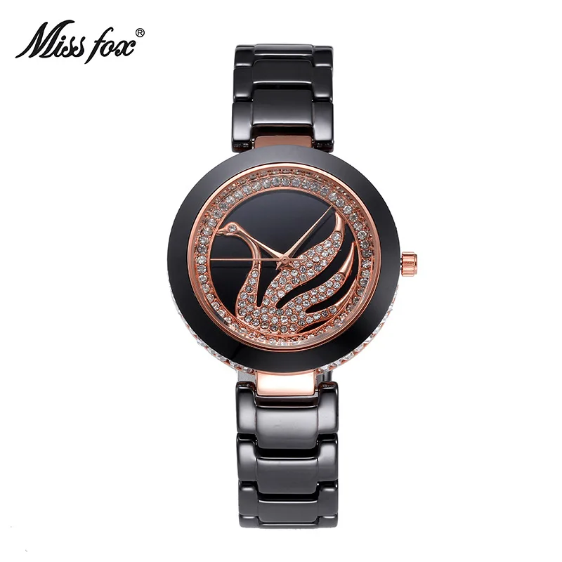 Official brand of free shippingFashionable High-End Ceramic Watch Diamond Swan Ultra-Thin Korean Casual WaterproofExquisite wome